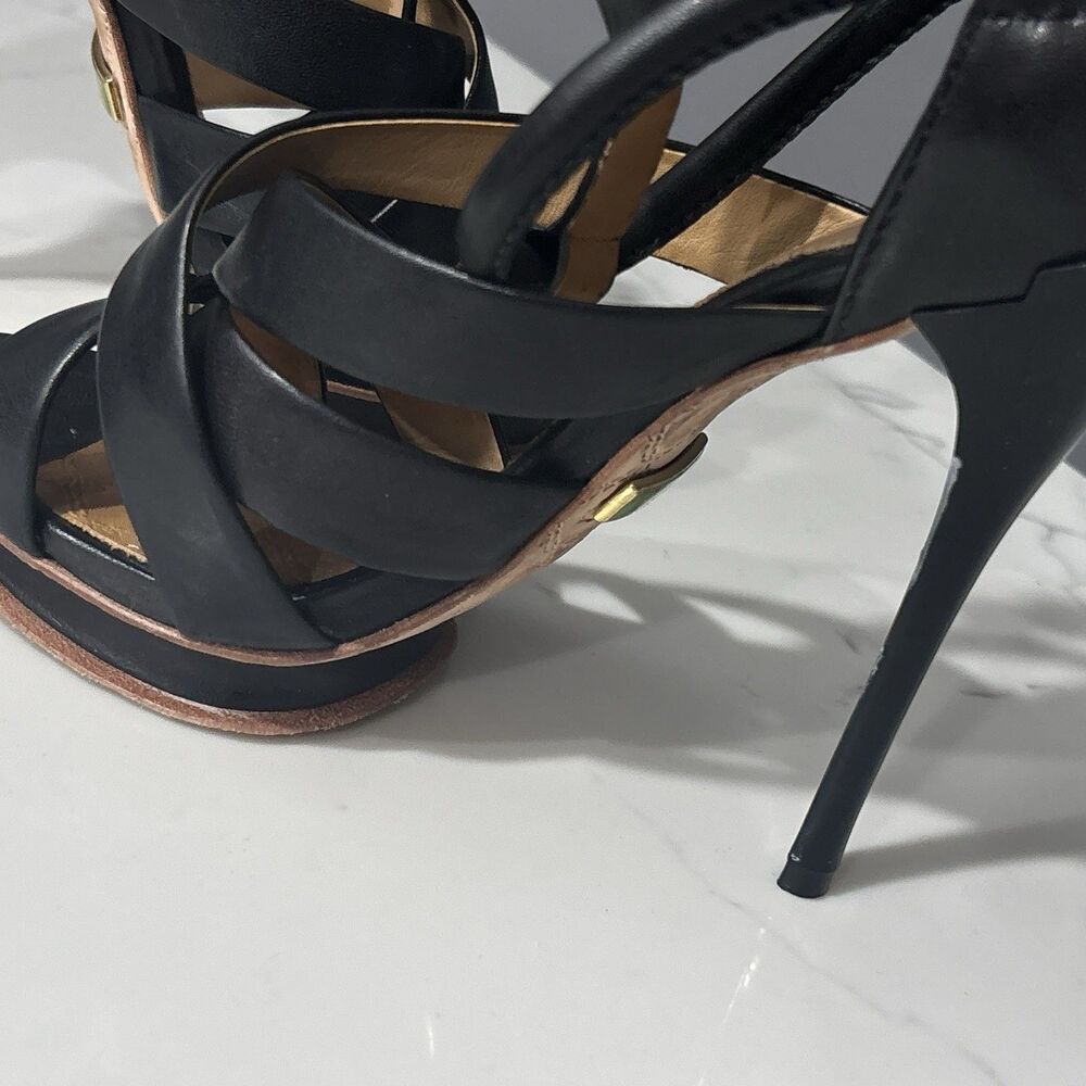 Vintage Y2K LAMB Gwen Stefani High Heels 8 Black Leather Stiletto Platform - Picture 13 of 16